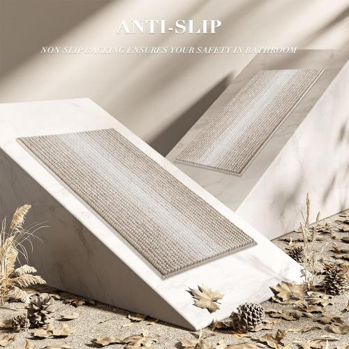 BSICPRO Bathroom Rugs and Mats Sets, 2 Piece Thick Absorbent Chenille Non Slip, Soft Shaggy Floor Mats, Machine Washable (Light Taupe)