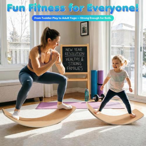 Balance Board Kids, [Natural Wood] Wobble Board for Kids Toddlers, Open Ended Montessori Waldorf Learning Toy, Gifts for 3 4 5 6 7 8 Year Old Boys Girls Kids Birthday & Christmas Stocking Stuffers