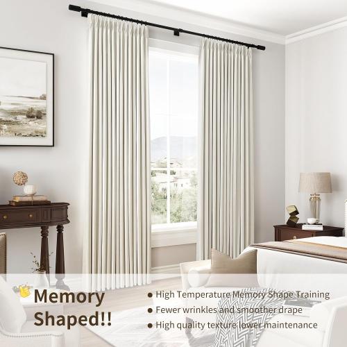 Joywell Extra Long 100% Blackout Linen Pinch Pleated Curtains 108 in Cream