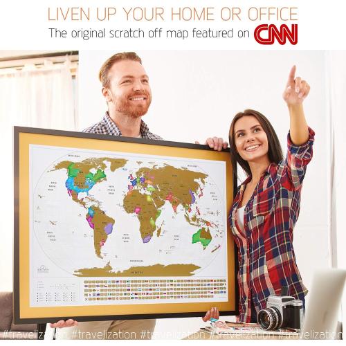 XL Scratch Off World Map with 196 Country Flags 36 x 24 Frameable Travel Map with Vibrant Colors and Premium Gold Coating, Beautiful Visited Places Tracker for Travelers, White