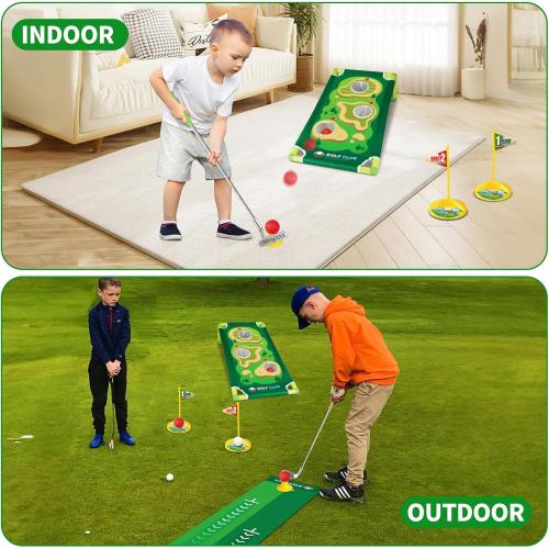 Toddler Golf Set for Boys Girls 3-6, Retractable Kids Golf Clubs with Cornhole Board & Putting Mat, Outdoor Indoor Sports Training Toy for Birthday Gifts