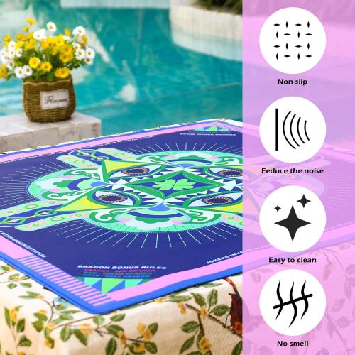 Neoprene Mahjong Mat with Rules (33 x 33), No Creases American Mahjong Mat, Anti-Slip & Noise Reduction Mahjong Learning Mat, Mahjong Mat Gifts for Women (Lucky Pink Blue)