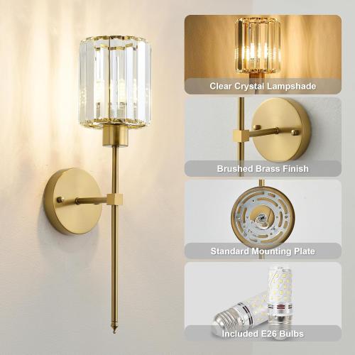 KARTOOSH Hardwired Crystal Wall Sconces Set of 2