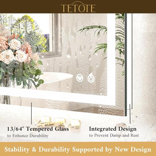 TETOTE LED Bathroom Mirror 24 x 30 Inch Lighted Bathroom Vanity Mirror with Lights, Brighter Frontlit and Backlit Light up Anti Fog Mirror, 3-Color Dimmable, Shatterproof Tempered Glass, Waterproof