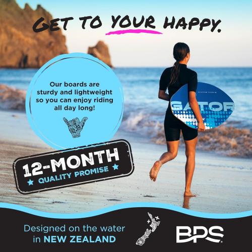 BPS New Zealand ‘Gator’ Skimboard with Colored EVA Grip Pad and High Gloss Clear Coat Wooden Skim Boards for Kids and Adults | Choose from 3 Sizes and Traction Pad Color