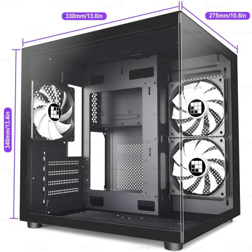 F100 PC Case - Pre-Installed 3 ARGB Fan, Micro-ATX Gaming PC Case, 270° Panoramic Glass with USB 3.0, FOIFKIN (Black)