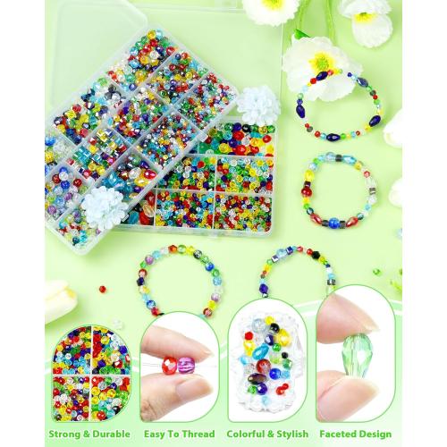 1076PCS FIVEIZERO Crystal Glass Beads for Jewelry Making, Assorted Rainbow Crackle, Faceted, Bicone and Teardrop Beads for Bracelets, Suncatchers and DIY Crafts