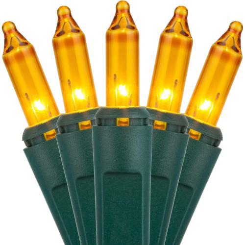 Incandescent Mini String Lights, Indoor Mini Tree Lights, Outdoor Christmas Mini Lights, Colorful Christmas Mini Lights, Green Wire (100 Lights / 2.5” Spacing / 21 Ft, Gold)