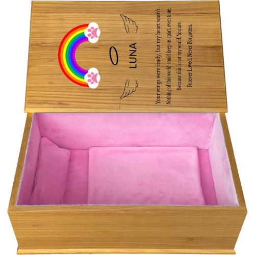 Handmade Pet Casket Pine Wood Coffin for Dogs,Cats|Pet Memorial Burial Box,Wooden Box（Inside 15.7 L x 9.1 W x 6.3 H Pink X-Small