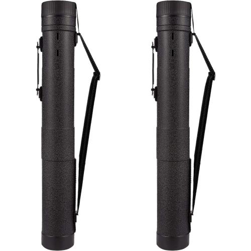 CALPALMY 2-Pack Extendable Poster Tubes Expand from 30.5” to 49” with Shoulder Strap and Handle | Carry Documents, Blueprints, Drawings and Art | Black Portable Durable Round Storage Cases