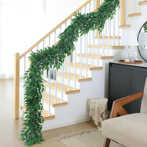 mizii Artificial Vines Garland 3.5 Feet Faux Italian Ruscus Vine Greenery Garland Silk Green Leaves Decoration Fake Plants Greenery for Table Centerpieces Home Room Wall Wedding Arch Decor (3.5 feet)