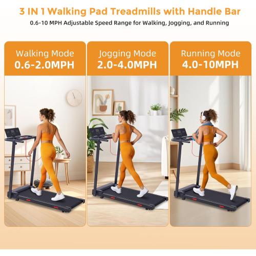 Walking Pad with Handle Bar, 0.6-10MPH Walking Pad Treadmill for Home Small, 3.5HP Portable Small Running Treadmill with Handles, Big Screen, 400LBS