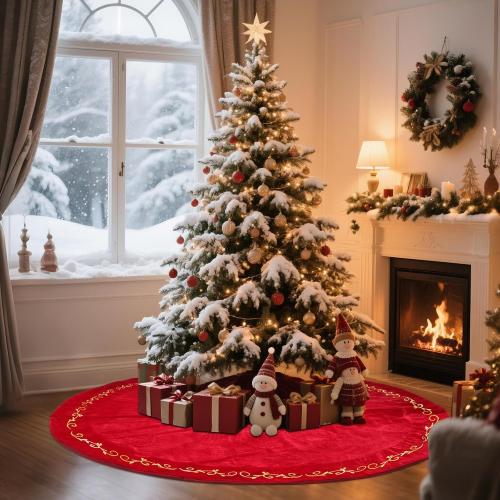 HyDren 100 Inch Christmas Velvet Tree Skirt Gold Bronzing Embroidery Christmas Tree Decorations Vintage Party Favors Rustic Holiday Decor(Red)