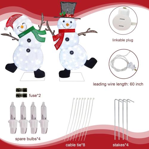 Lulu Home 2-Pack Lighted Christmas Snowman Decorations, 3.1 2.5FT Outdoor Snowmen with 70 LEDs White Lights, 2D Plug-in Snowman Holiday Yard Decor with Scarves for Lawn Garden Party