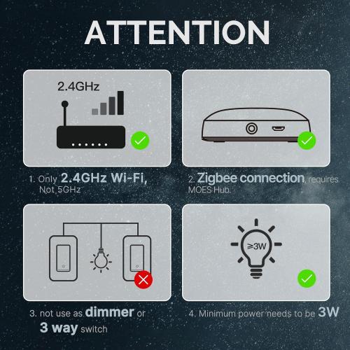 MOES Zigbee Smart Switch 1 Gang, No Neutral Wire Required, Inteligente Single Pole Light Switches, Compatible with Alexa Google Assistant, Remote Control, Require MOES Zigbee Hub