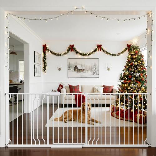 TSAYAWA Baby Gate Extra Wide Fits 71.65-85.82 inch Wide Opening - Dog Pet Gates for Doorways Stairs No Drilling Pressure Mounted - Large Child Safety Gate Indoor Outdoor White
