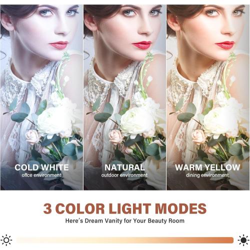 White 58x46 CASSILANDO Vanity Mirror with Lights,Hollywood Makeup Mirror, Large Vanity Lighted Mirror with 15 LED Bulbs, 3 Color Lighting Modes,58 * 46cm