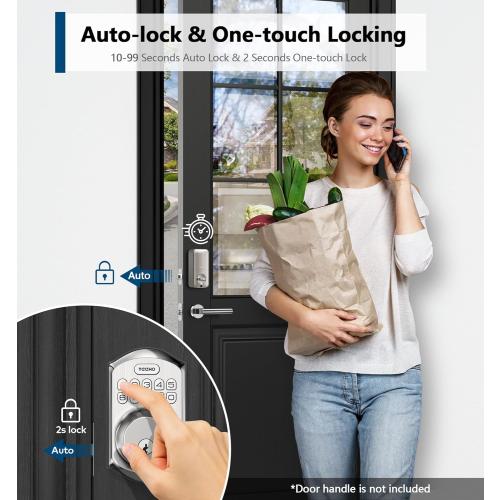 Color Silver TEEHO TE002 Fingerprint Door Lock - Keyless Entry Door Lock - Electronic Keypad Deadbolt - Smart Locks for Front Door - Auto Lock - Easy Installation - Satin Nickel