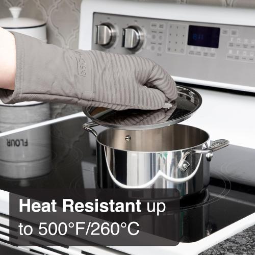 All-Clad Premium Silicone Oven Mitt: Heat Resistant to 500 Degrees - 100% Cotton & Silicone, 14x7 Pot Holder for Kitchen and Barbeque, (6-Pack), Titanium Gray