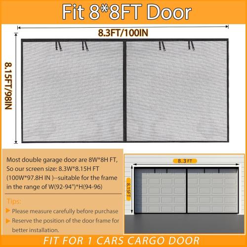 Garage Screen Doors for 1 car garage-8x8FT Fiberglass 1450g/3.2lb Durable | Heavy Duty Magnetic Garage Door Screen Retractable Hands Free with 4 Roll Up Straps for Patio Workshop Home Gym Sun Room