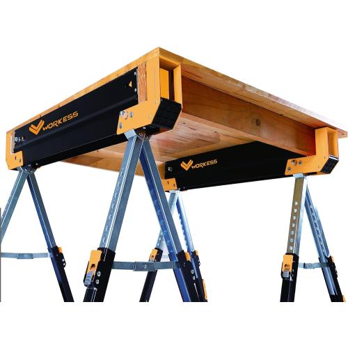 Saw Horses 2 Pack Folding, 2600 Lbs Load Capacity & 24-32 Inch Adjustable Height Heavy Duty Sawhorse Table with 2x4 Support Arms, Portable Folding Legs and Easy Grip Handle for Woodworking
