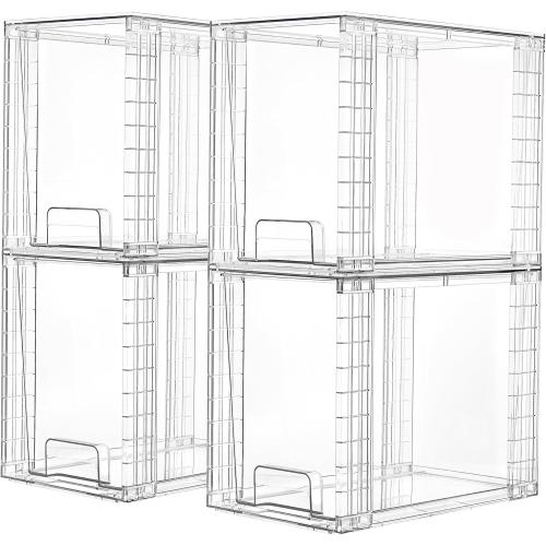 Vtopmart 4 Pack Clear Stackable Storage Drawers,9.7 High Plastic Organizers Bins for Skincare, Bathroom Supplies,Ideal for Cabinet,Undersink,Vanity,Kitchen,Pantry Organization