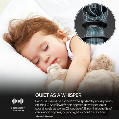 LG PuriCare AeroTower Air Purifier Fan for Home, Large and Small Room, Bedroom, with True HEPA Filter, Multiple Airflow Options, WiFi, Air Quality Monitor, Low Noise, NanoFiber