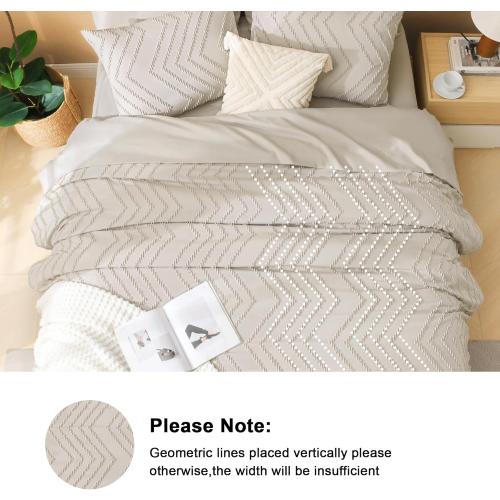 Litanika Queen Comforter Set with Sheets Beige - 7 Pieces Bed in a Bag Queen Chevron Tufted Complete Bedding Sets with Comforter, Sheets, Pillowcases & Shams