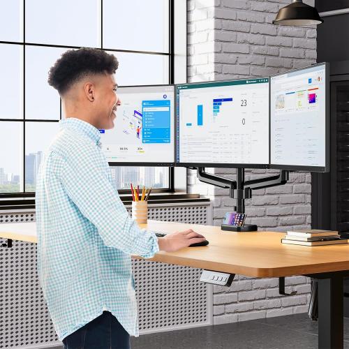 MOUNT PRO Triple Monitor Mount, 3 Monitor Desk Mount for Three Screens up to 32 Inch, Full Motion Gas Spring Heavy Duty Arm Hold up to 19.8lbs Each, Black