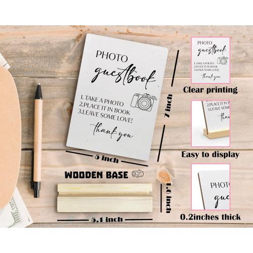 Guest Book Wedding Reception Desk Decor, Photo Guest Book Sign Wood Plaque, Wedding GuestBook Sign, WeddingSign Wooden Plaque with Wood Stand for WeddingTable Reception Decor, 5x7 inch