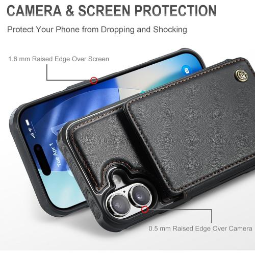 Vinich for iPhone 17 Wallet Case with Card Holder, RFID Blocking Credit Slots Kickstand Shockproof Phone Cover Fit for iPhone 17 6.3 Black