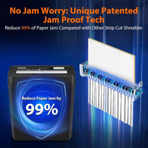 Shredder for Home Use 6-Sheet Strip Cut Paper Shredder,Also Shred Card/Staple,Small Mini Document Shredding Machine for Office with Patented Jam Proof,Portable for Home,2.65-Gal Bin