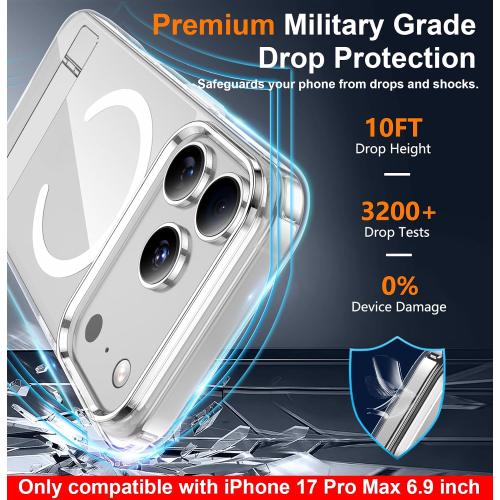 SPIDERCASE Magnetic for iPhone 17 Pro Max Case,with [3 Stand Ways] [Military Grade Drop Protection] with Invisible Stand Shockproof Slim Case for iPhone 17 Pro Max 6.9 inch,Clear