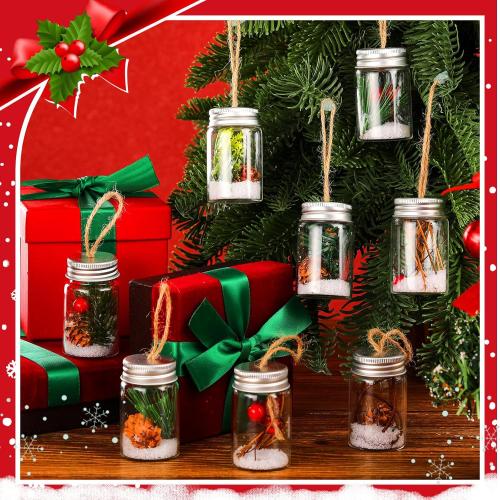 16 Pcs Christmas DIY Fillable Ornaments Kits Clear Glass Bottle Hanging Ornaments, Pine Cones Hanging Mason Jar with Screw Off Caps Rope for DIY Crafts Home Farmhouse Christmas Tree Party Decoration