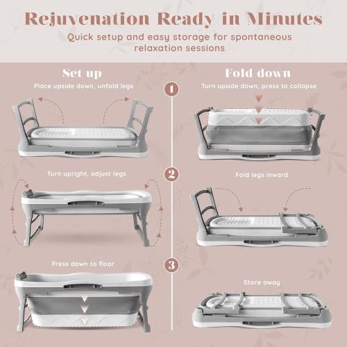Portable Bathtub for Adult - Large 56'in Foldable Collapsible tub - Ergonomically Designed for the Ultimate Relaxing Soaking Bath. Ideal for Small Spaces - Quick, Effortless Folding Bathtub