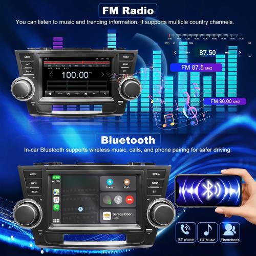 4Core 64G 5GWiFi Upgrade Car Radio for Toyota Highlander 2008-2013, Car Stereo Bluetooth Head Unit 8inch Touch Screen Radio Wireless Carplay Android Auto Backup Camera GPS FM （Only Fit Small Screen）