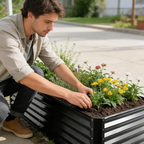 GARDMAX 6x3x1FT Raised Garden Bed Kit, Metal Planter Boxes Outdoor with Easy Assembly, Large Garden Bed for Vegetables, Fruits, Flower, Herbs Rectangle Dark Grey