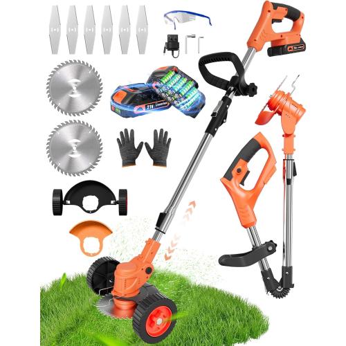 Cordless Weed Wacker, 21V 2-in-1 Lightweight Stringless Weed Wacker, Foldable 2.0Ah Battery Powered Weed Trimmer, Grass Trimmer/Brush Cutter/Edger Lawn Tool for Yard Lawns Garden‼️incomplete‼️