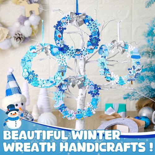 620/600 Pcs Winter Wreath Craft Kits DIY Snowman Christmas Wreath Crafts Kits Xmas Winter Home Decorations for Party Favors(Let It Snow,Dark Blue, Light Blue, White, Gray)