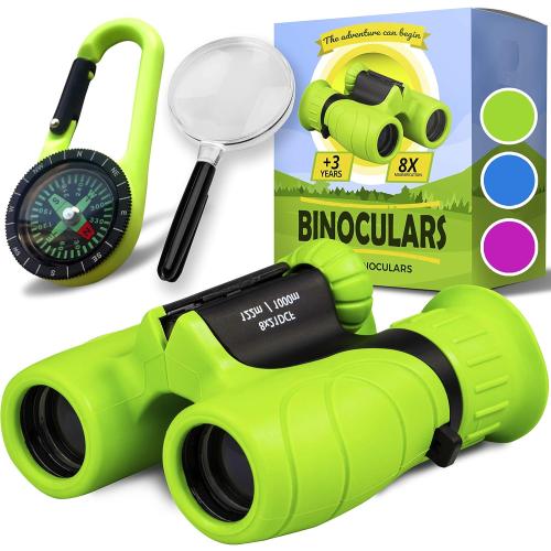 Binoculars for Kids – Perfect Toy for Little Boys and Girls – Extensive Set Incl. Magnifying Glass & Compass – Powerful Magnification 8X21 – 3 to 12 Year Old Kids for Toddler