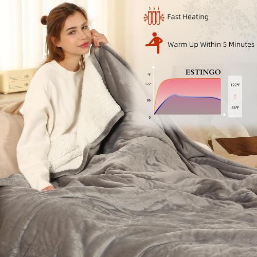ESTINGO Heated Blanket Full Size, 72x84 Electric Blanket with 6 Heating Levels & 1-10 Hours Adjustable Timer, Fast Heating Blanket with ETL & FCC Certification, for Full Body, Light Gray