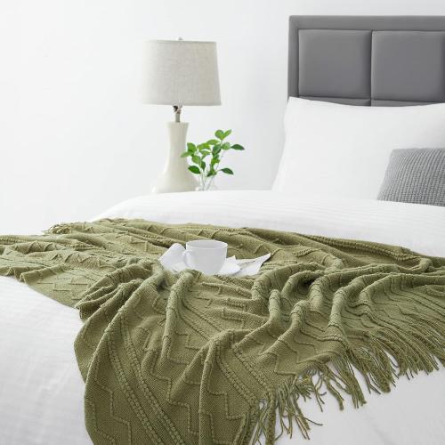 Size 50x60 Color Green BOURINA Olive Throw Blanket 50x60 Inches Throw Textured Solid Soft Sofa Couch Decorative Knit Blanket