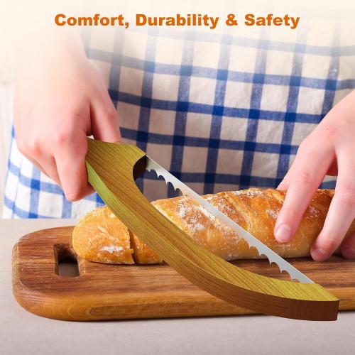 Bread Knife for Homemade Bread – 16 Walnut Bow Bread Cutter with Ultra-Sharp Serrated Stainless Steel Blade, Sourdough Bread Knife for Bagels, Baguettes, and Rustic Loaves - Walnut Color