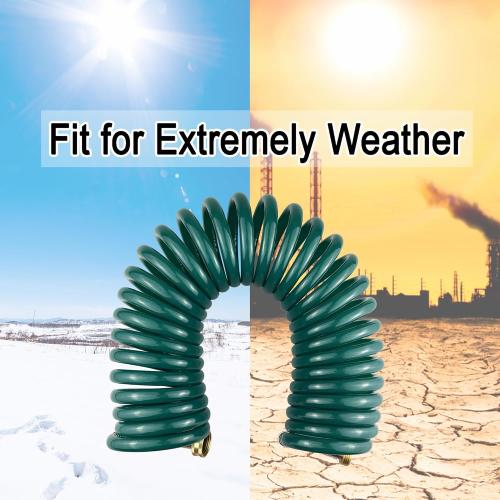 Garden Hose, Green PU Curly Water Hose with Brass Connectors,Watering Hose Coil,Retractable,Corrosion Resistant Garden Coil Hose (Dark Green, 25 FT)