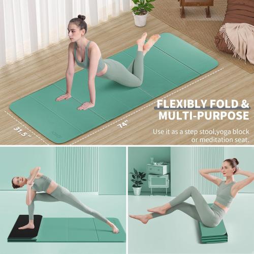 Foldable Yoga Mat Extra Thick & Large (74 x 31.5 x 0.32), Double-Sided Non Slip & Lightweight Fitness Mat, 8mm Thick Wide Exercise Mats for Woman Man Kids, Portable Workout Mats for Travel, Studio or Home Use