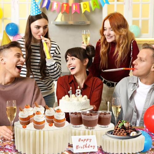 Buffet Risers Food Risers for Display Party Included 4 Sizes Foldable Buffet Risers with Acrylic and Mini Signs for Party Pedestal Cake Stand Set Catering Dessert Jewelry Collectibles Boxes