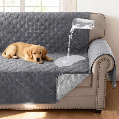 H.VERSAILTEX 100% Waterproof Sofa Cover Thick Durable Slipcover Furniture Protector Washable Couch Cover with Non Slip and Elastic Straps for Kids, Dogs, Pets(XL Sofa, Grey)