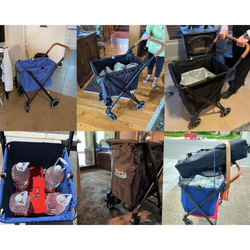 Size Large Color Black and Blue  Folding Shopping Cart 55L Retail Shopping Carts with 55L Replacement Bag Larger Capacity