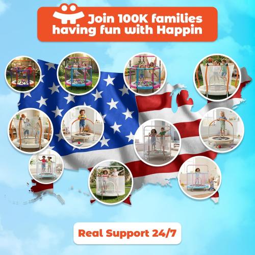 Happin® 55’’ Trampoline for Kids with Safety Enclosure, Indoor & Outdoor Toddler Trampoline, Ultra Safe Design with Multi Activity Accessories, Perfect Toddler Gift for Boys & Girls Ages 1–8