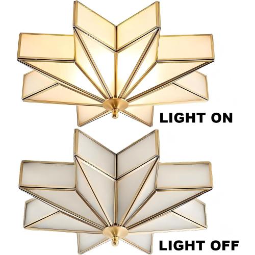 LIGHTLAND 19.7 Inch Flush Mount Star Ceiling Light, 4 Lights Brass Ceiling Lamp with Glass Lampshade, Art Deco Close to Ceiling Light Fixtures for Bedroom Living Room Entryway Hallway, Gold